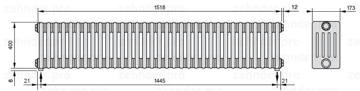 Схема (чертеж) Радиатор Zehnder Charleston 5040/33 №3570 Белый глянцевый RAL 9016